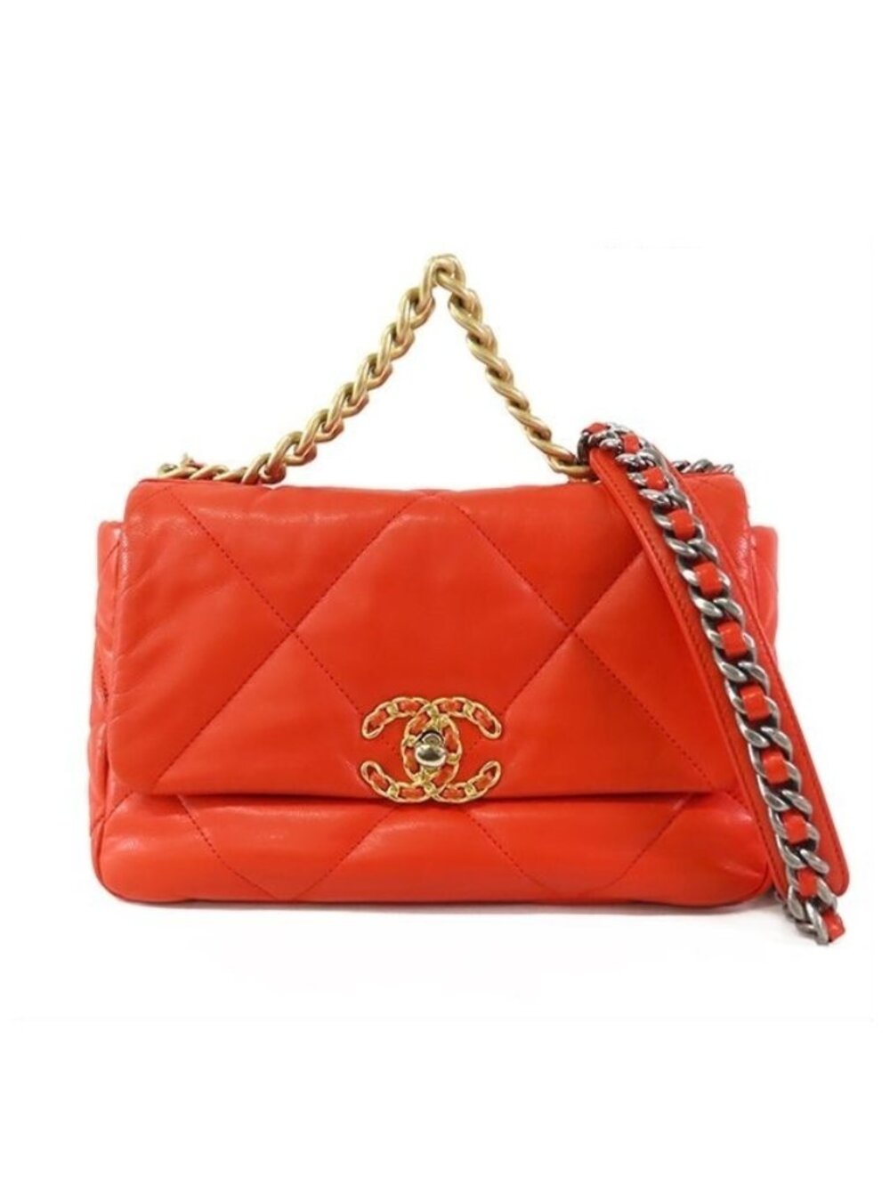 Chanel 19 Coral Gold Silver Lambskin 2-Way Chain Shoulder Bag